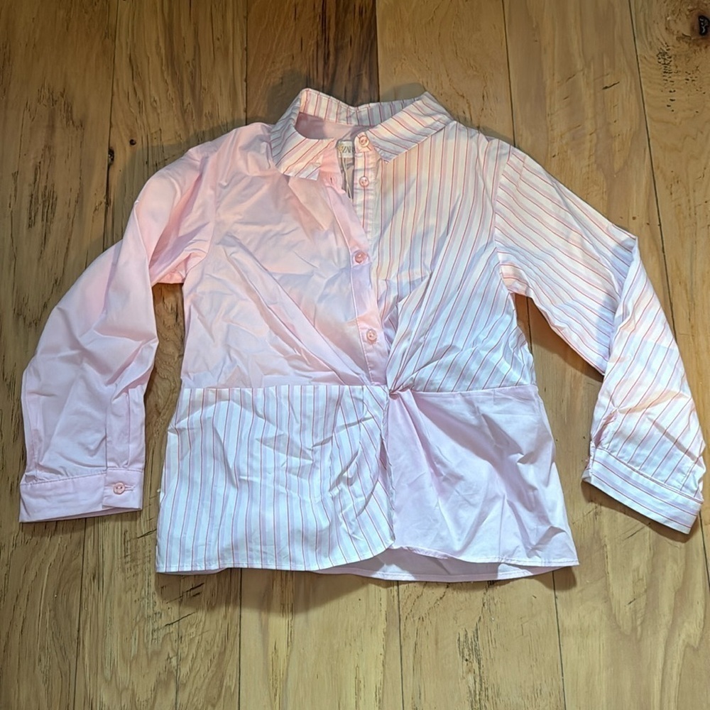 ZARA kids Sz 5-6 years stripe block buttoned down long sleeves girls shirt new